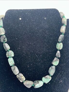 Stauer Natural Emerald Green Nugget Beaded Sterling Necklace - And Bracelet Lot